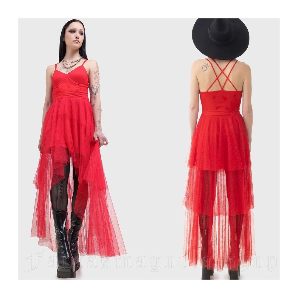 Killstar Lydia Deetz Red High low Maxi red dress lace